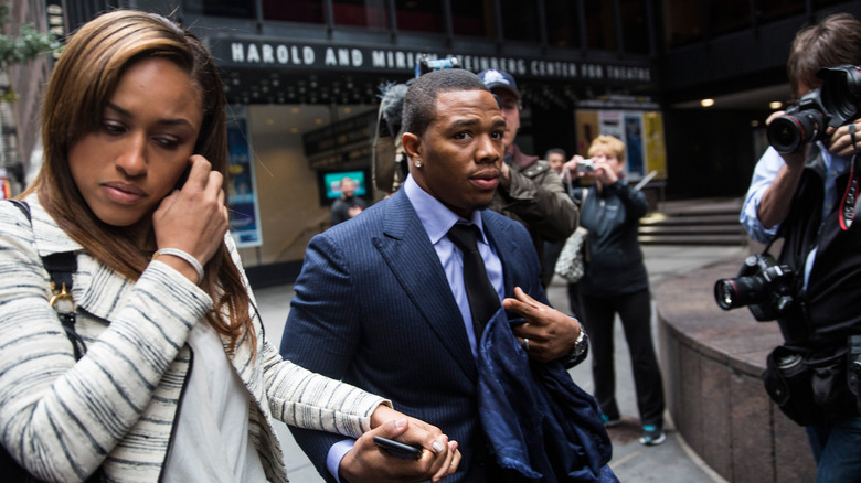 Ray Rice and Janay Palmer arrive at a hearing