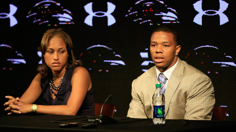 Ray Rice and Janay Palmer at a press conference