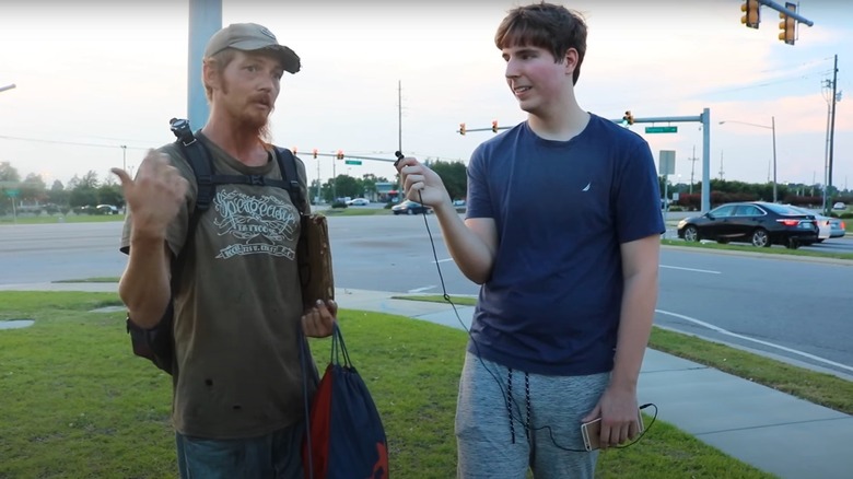 MrBeast interviewing homeless man