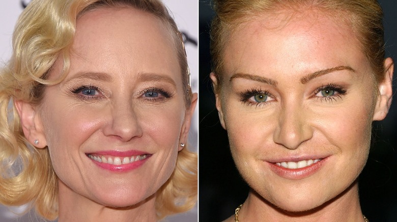 Anne Heche sad looking left Portia de Rossi smiling