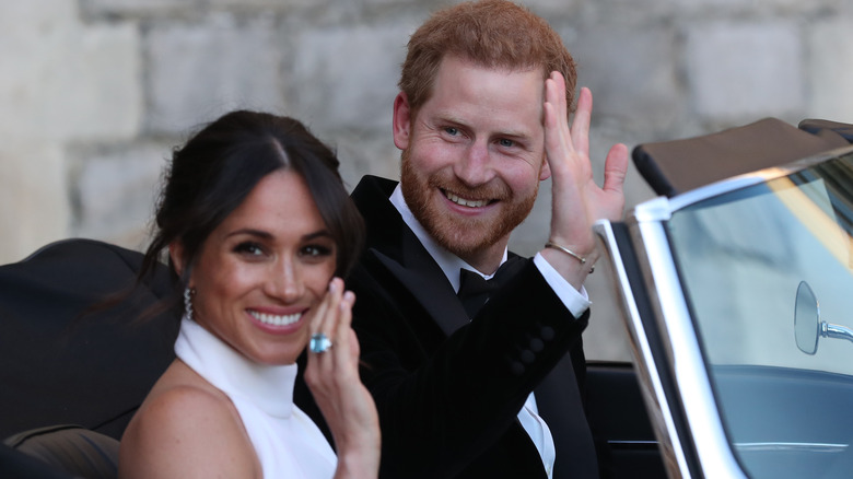 Meghan Markle and Prince Harry wave