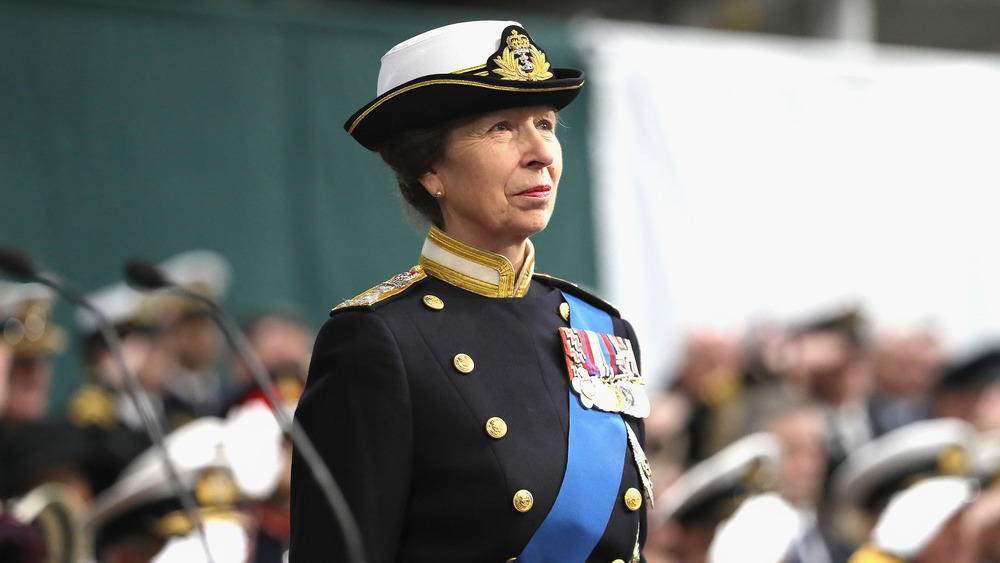 Princess Anne attending a ceremony in military attire