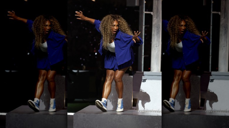 Serena Willias dancing during her cameo appearance at the Super Bowl