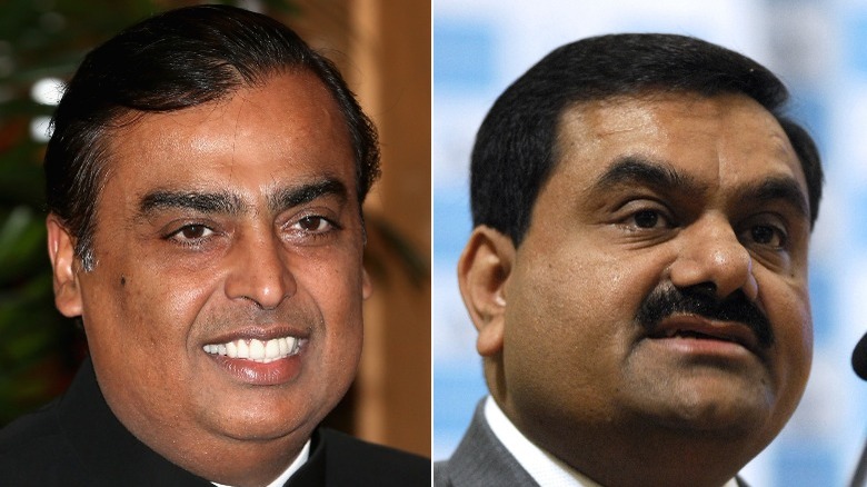 Mukesh Ambani and Gautam Adani image split