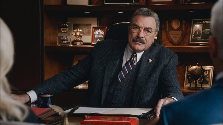 Tom Selleck acting as Frank Reagan on Blue Bloods