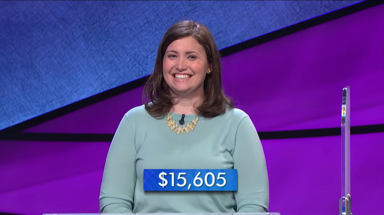 Julia Collins smiling on Jeopardy!