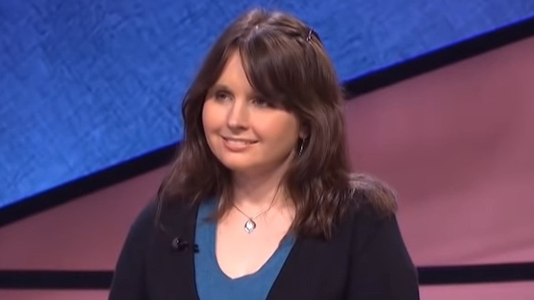 Larissa Kelly smiling on Jeopardy!