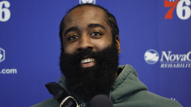 James Harden smiles at press conference