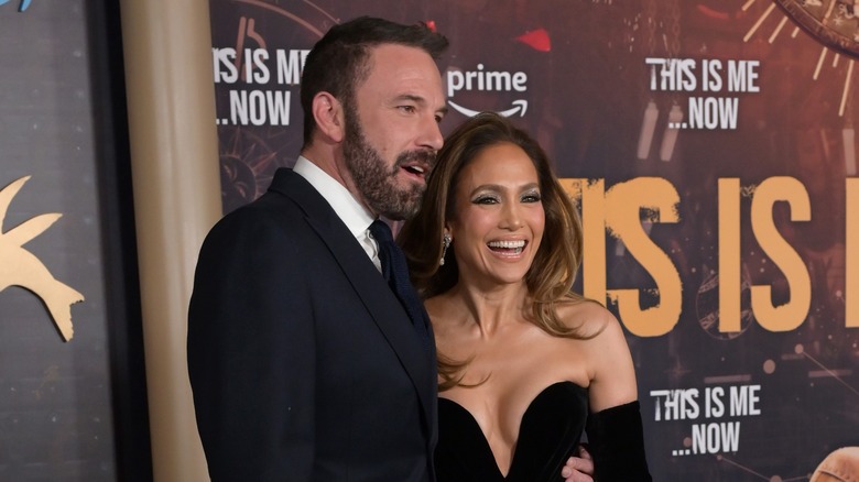 Jennifer Lopez and Ben Affleck pose on the red carpet together