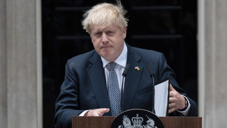 Boris Johnson gives a speech as he resigns 