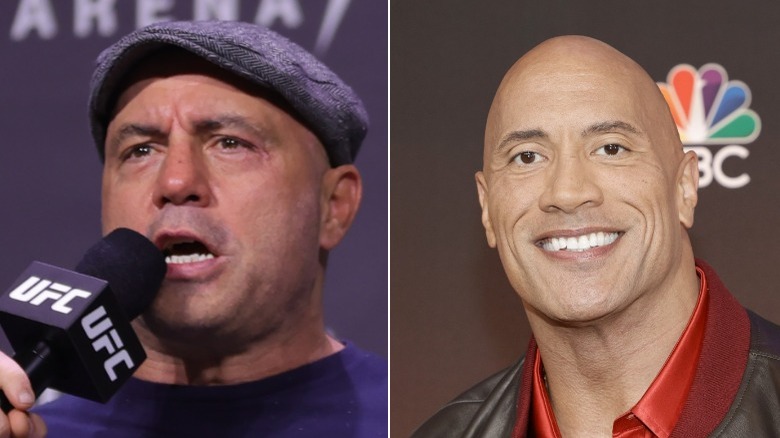 Joe Rogan and Dwayne Johnson split image