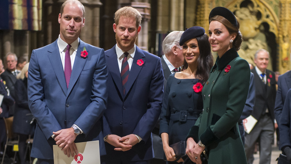 Prince Willliam, Prince Harry, Meghan Markle and Kate Middleton at an event 