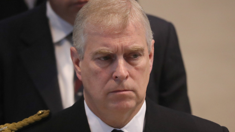 Prince Andrew looking glum in close-up