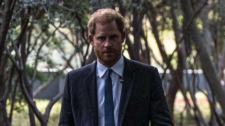 Prince Harry walking through wooded area in South Africa