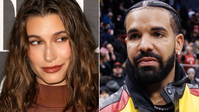 Hailey Bieber and Drake split image