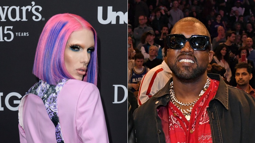 Jeffree Star looking serious and Kanye West smiling