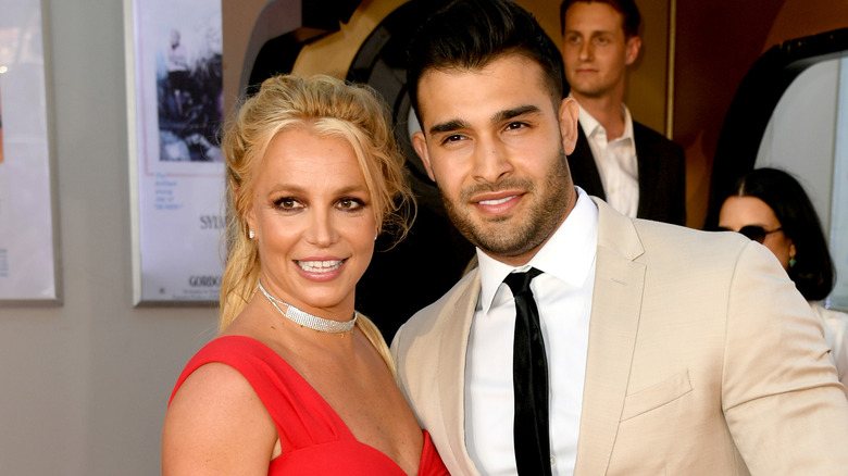 Britney Spears and Sam Asghari smiling