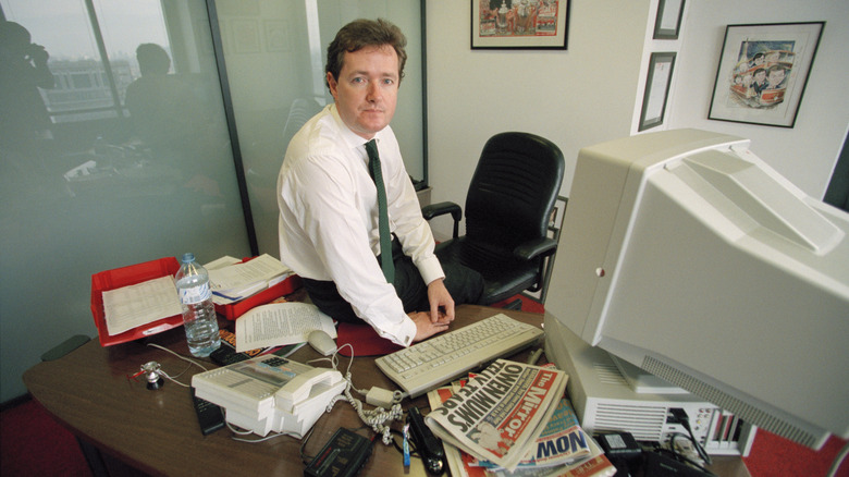 Piers Morgan at his desk in the 90s