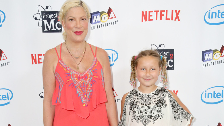 Tori Spelling smiling with daughter Stella McDermott