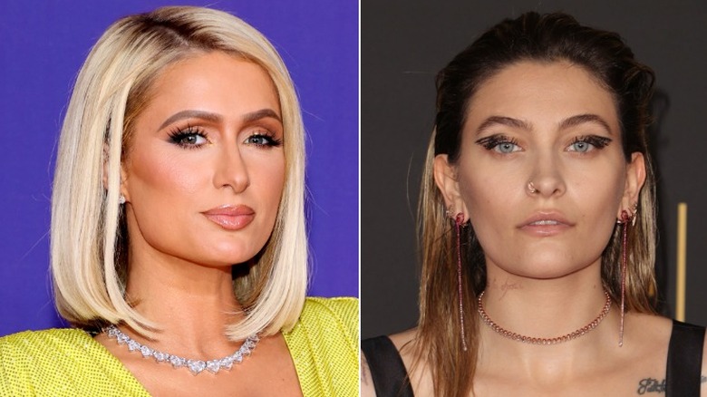 Paris Hilton smirking (left), Paris Jackson no expression (right)