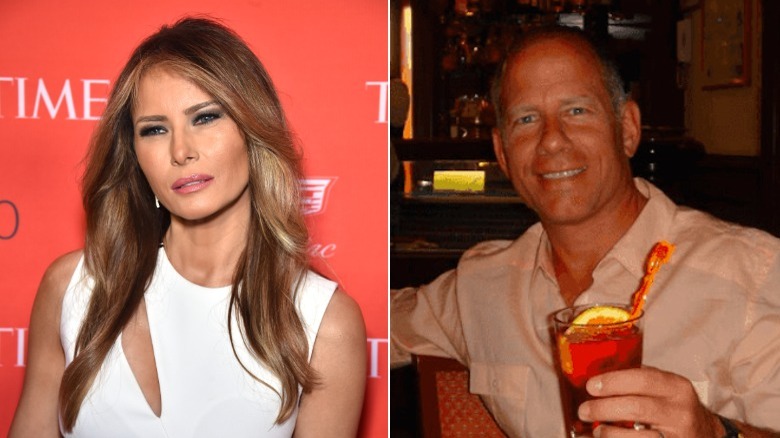 Melania Trump on a red carpet; Hank Siemers at a bar