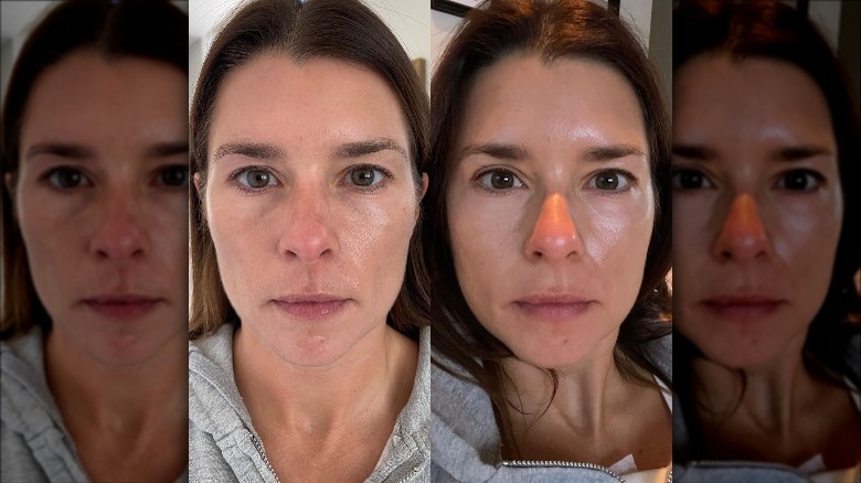 Before-and-after shots of Danica Patrick's face