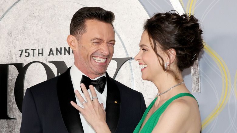 Hugh Jackman and Sutton Foster laughing