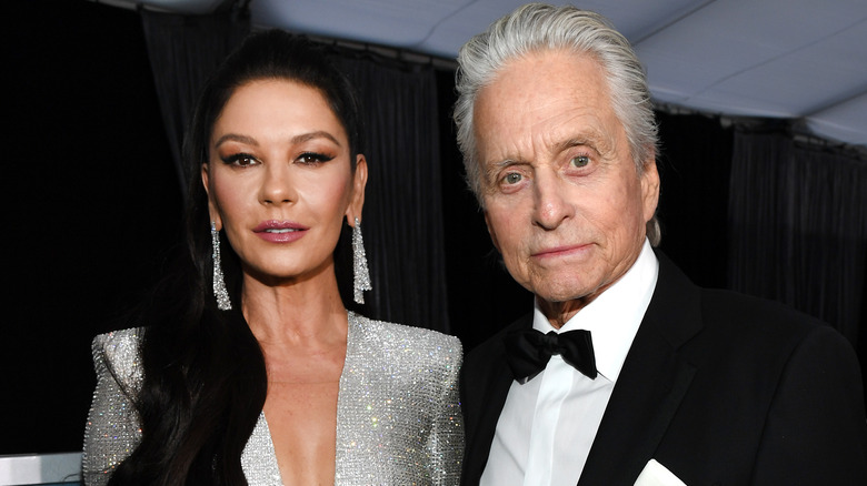 Catherine Zeta Jones and Michael Douglas posing