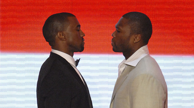 50 Cent and Kanye West facing off on stage