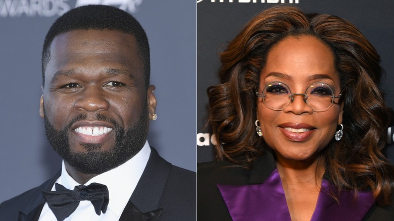 50 Cent smiling and Oprah Winfrey smiling