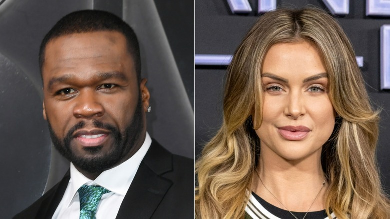 Lala Kent smiling, and 50 Cent posing