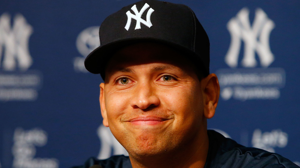 Alex Rodriguez Yankees hat smiling