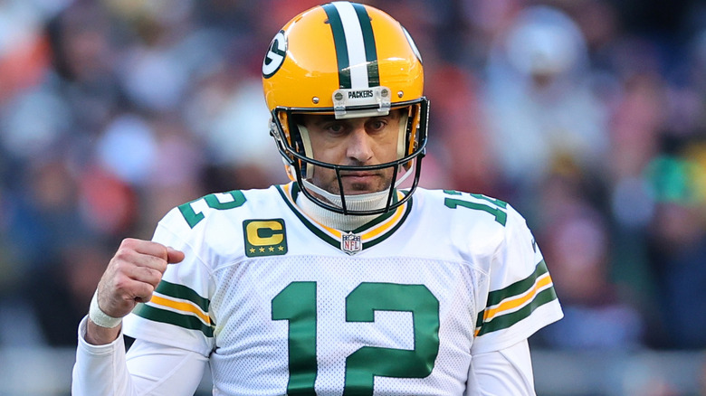 Aaron Rodgers celebrating during a game