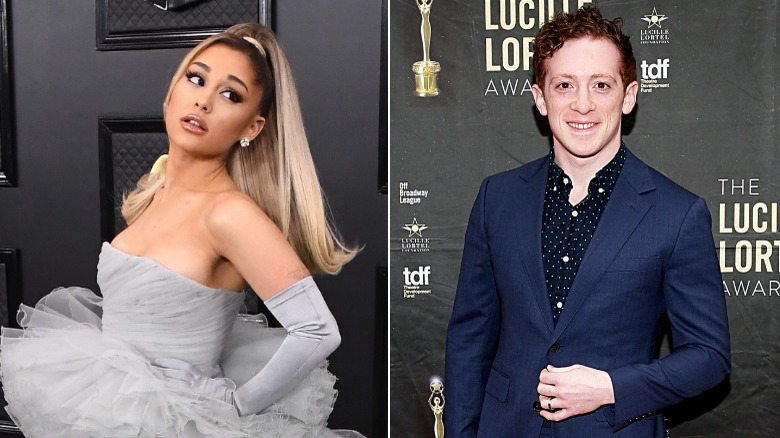 Ariana Grande and Ethan Slater pose on red carpets