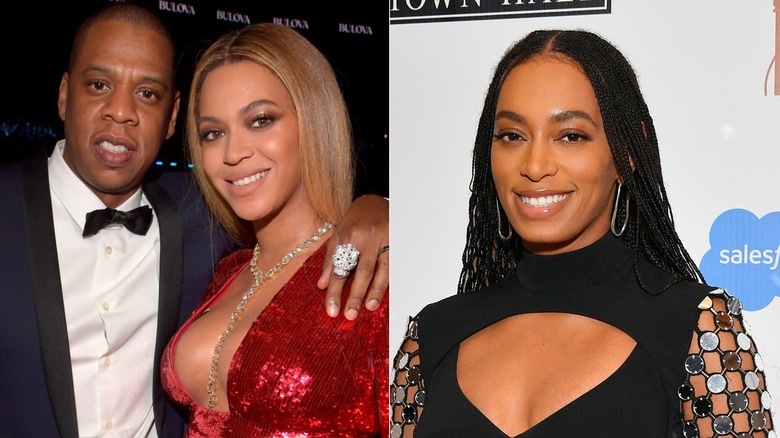 Split image of Jay-Z, Beyonce and Solange