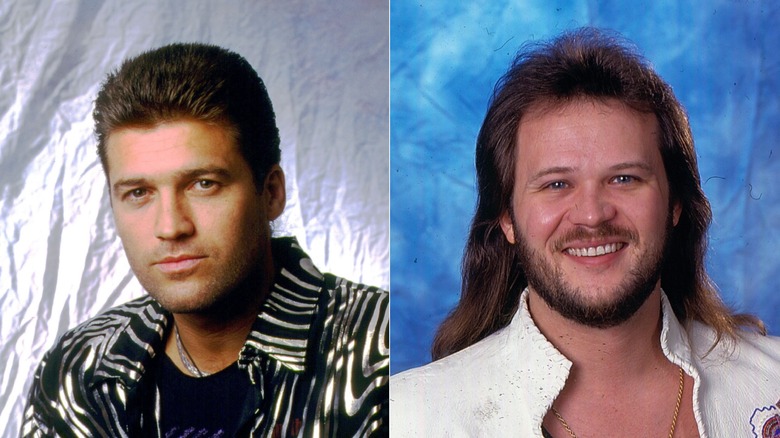 Billy Ray Cyrus posing, left, and Travis Tritt posing, right