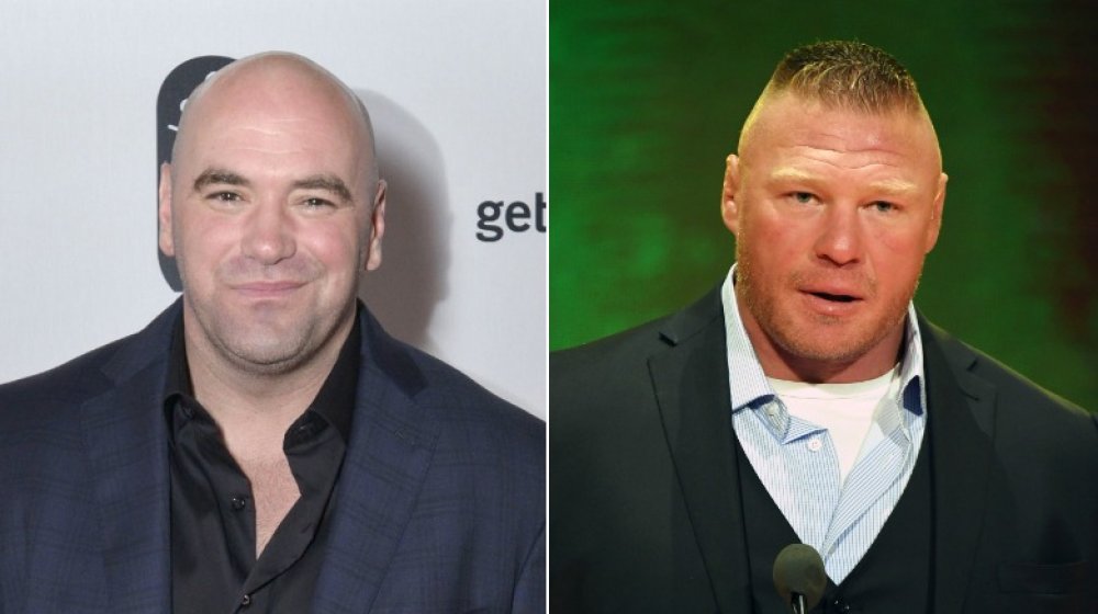 Dana White at 25th Anniversary Adweek Brand Genius Gala; Brock Lesnar at WWE news conference in 2019