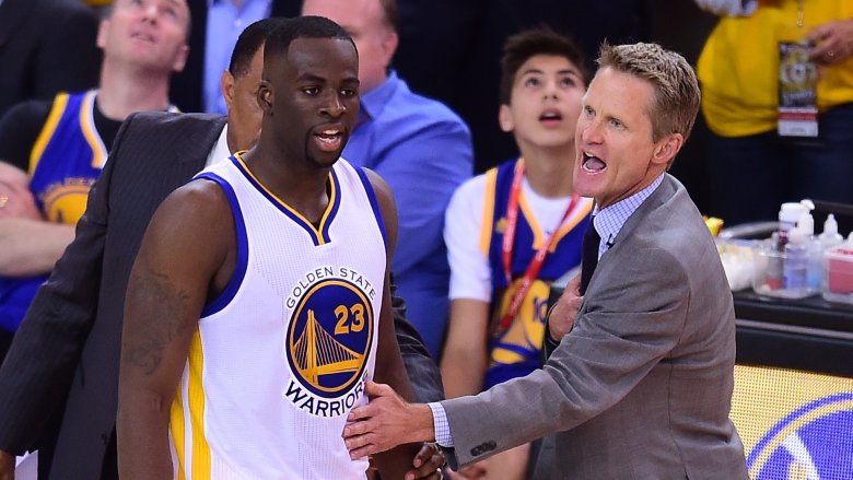Draymond Green and Steve Kerr on the court