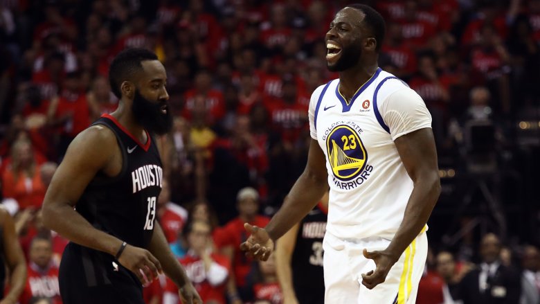 James Harden and Draymond Green on the court