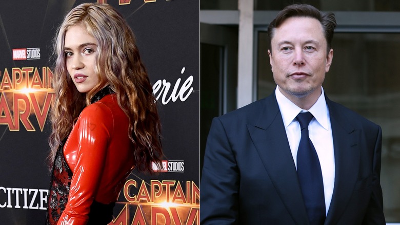 Grimes at "Captain Marvel" premiere, Elon Musk walking outside of court