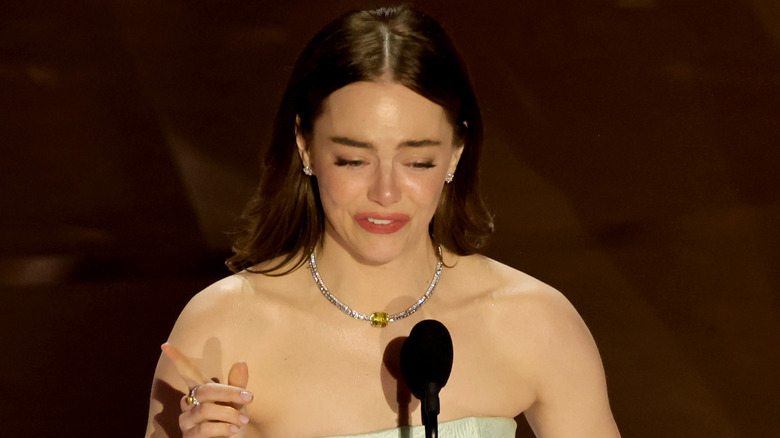 Emma Stone speaking at the 2024 Oscars