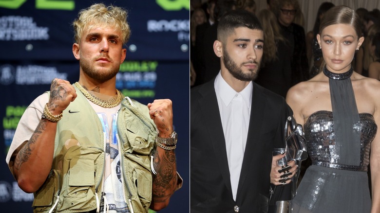 Jake Paul, left, Zayn Malik and Gigi Hadid, right