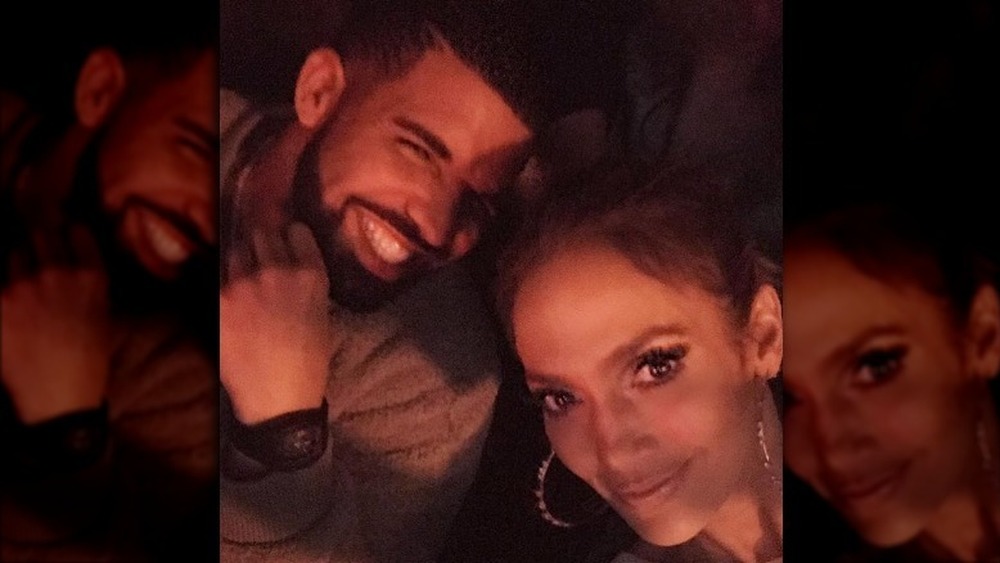 Drake and J-Lo posing for an Instagram selfie 