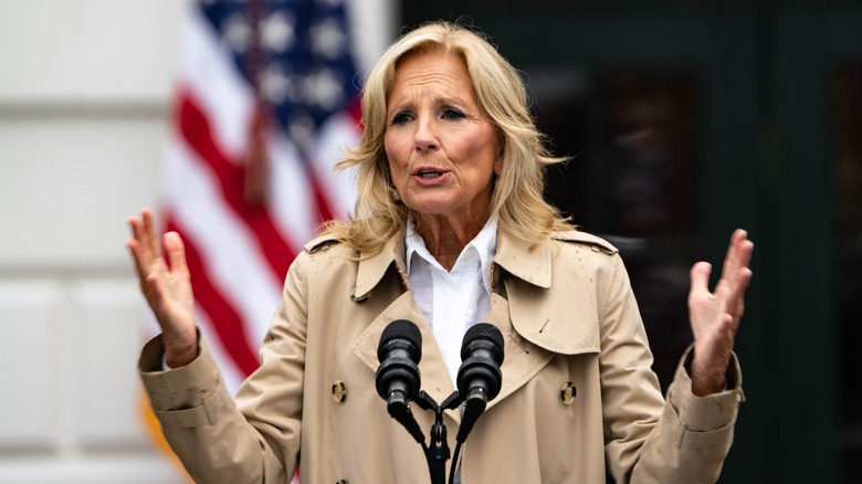 Jill Biden speaking outdoors