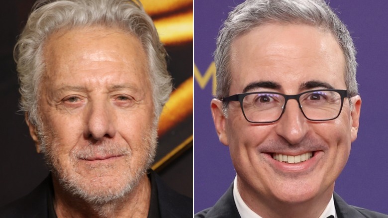 Split image of Dustin Hoffman and John Oliver; both smiling