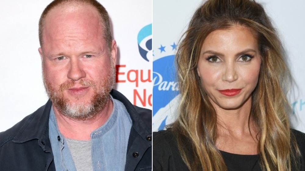 Joss Whedon and Charisma Carpenter looking serious