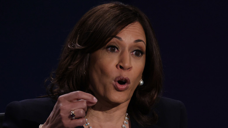 Kamala Harris with her mouth agape