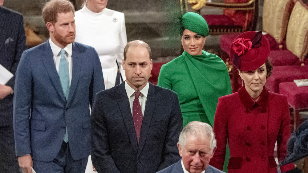 Prince Harry, Prince William, Meghan Markle, Prince Charles, and Kate Middleton at Harry and Meghan's last official engagement as senior royals 