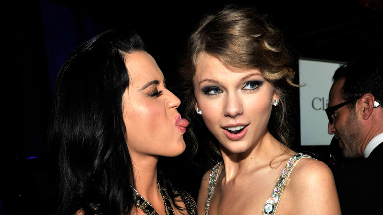 Katy Perry sticking her tongue out at Taylor Swift