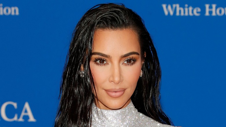 Kim Kardashian posing in silver 